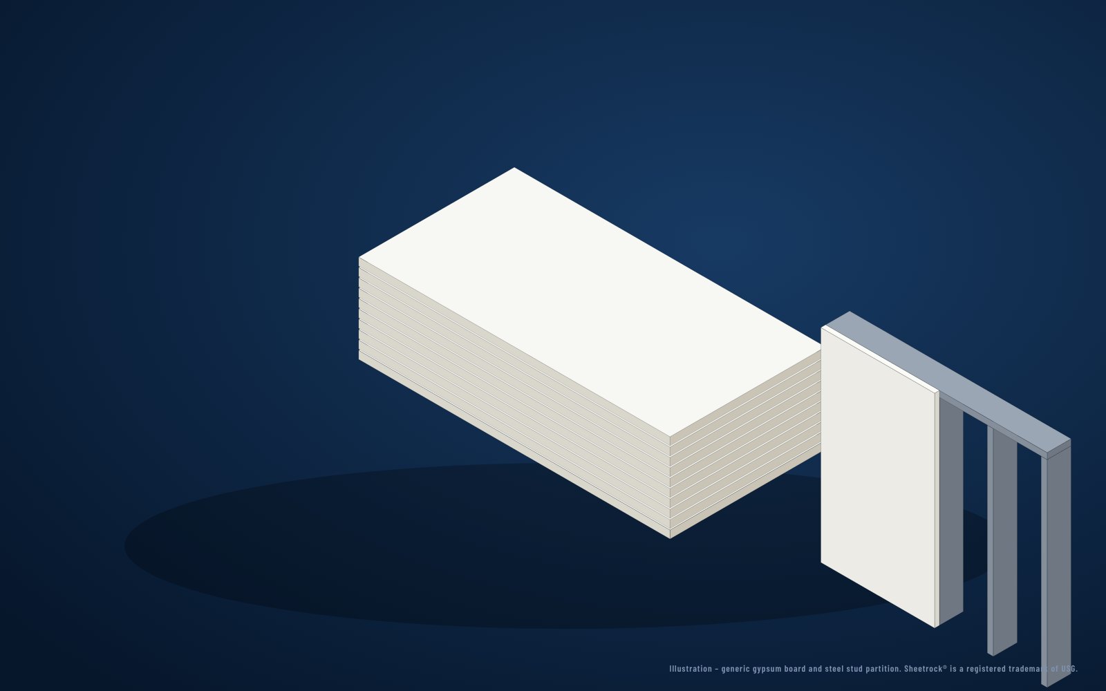 Gypsum boards and a steel stud partition (illustration)