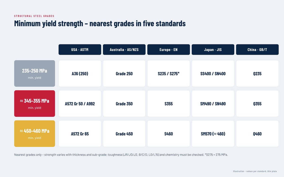 Structural steel grades compared (illustration)