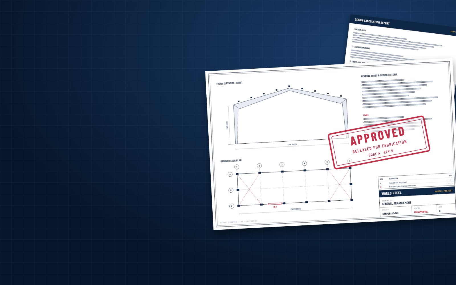 Sample general arrangement drawing with an approved – released for fabrication stamp
