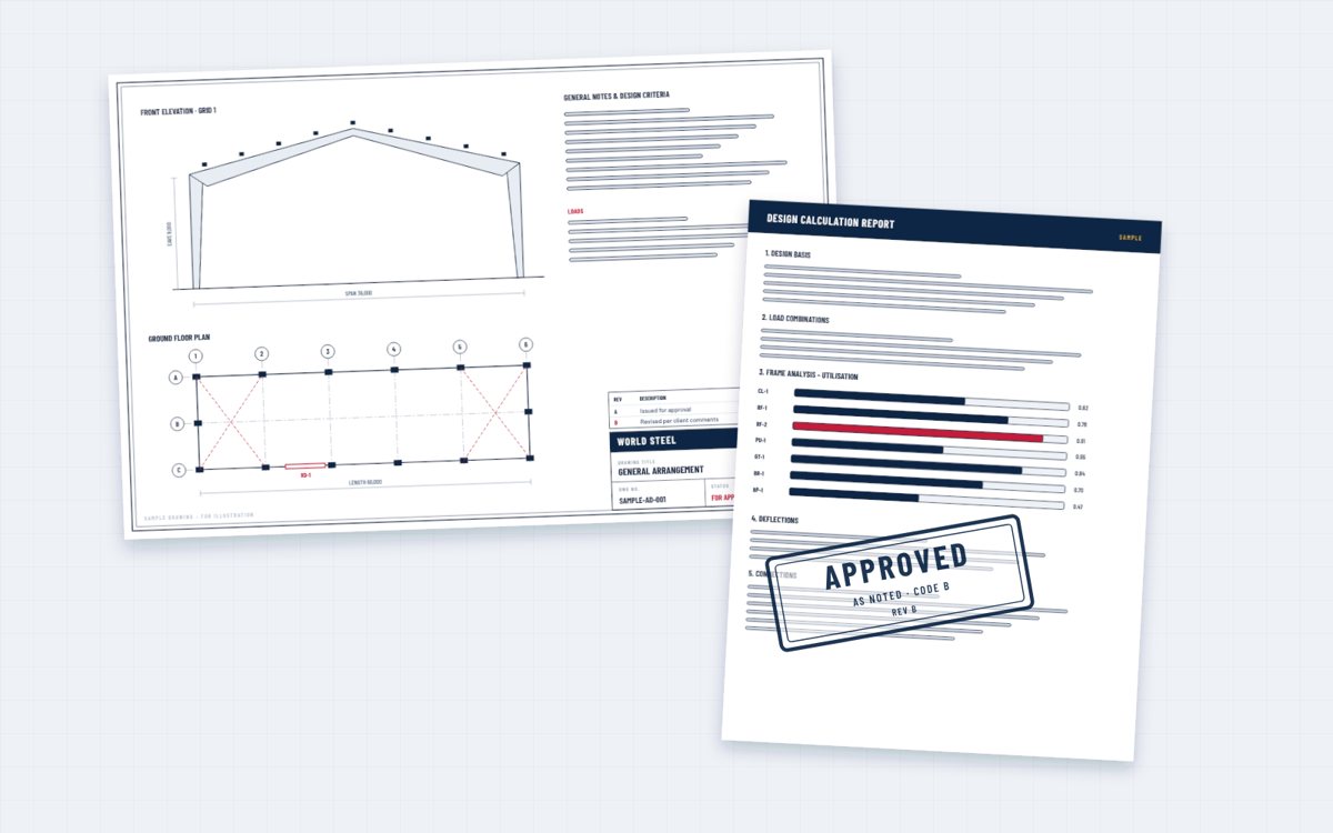 Sample approval drawing set with design calculation report