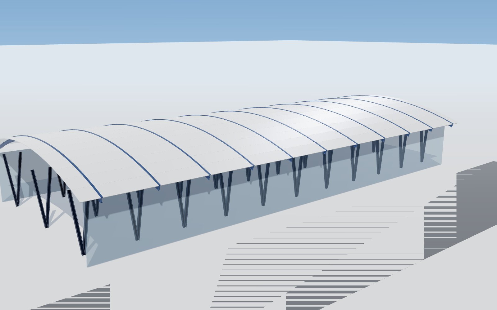 Airport terminal with long-span curved steel roof