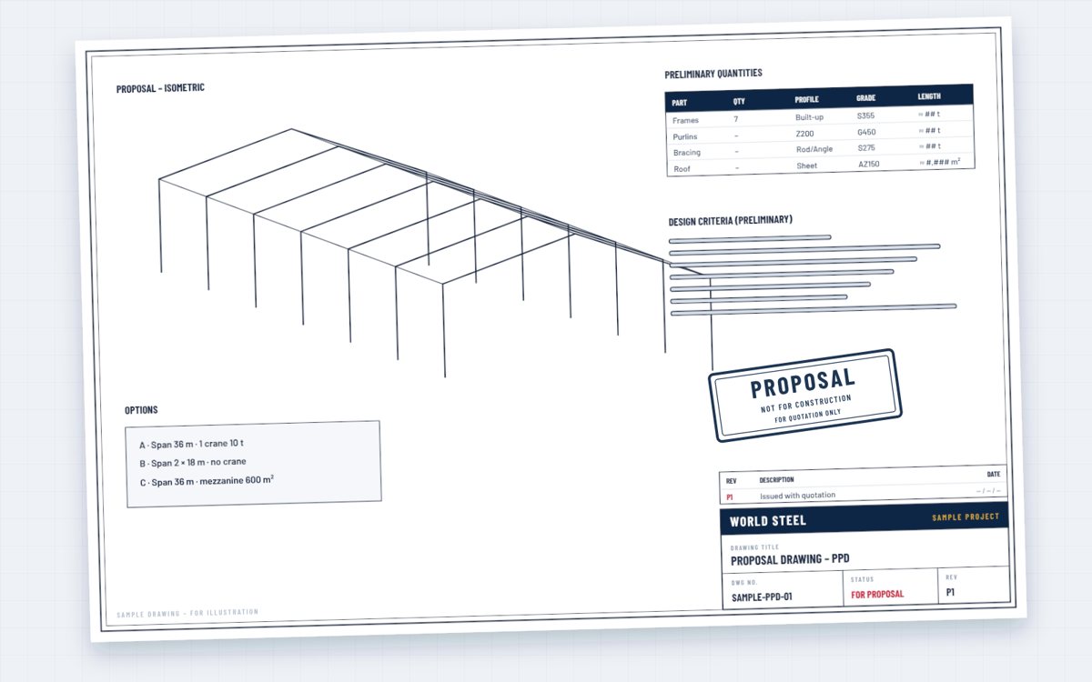 Sample proposal drawing with isometric, options and preliminary quantities