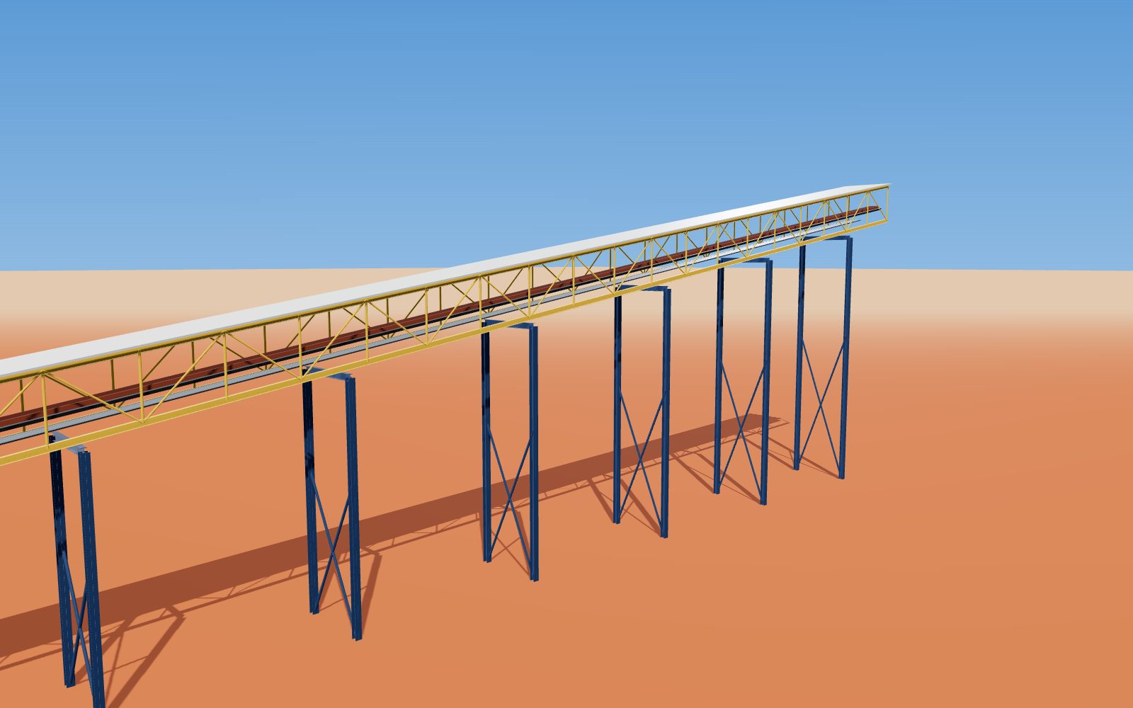 Conveyor gallery with walkway and roof on steel trestles (illustration)