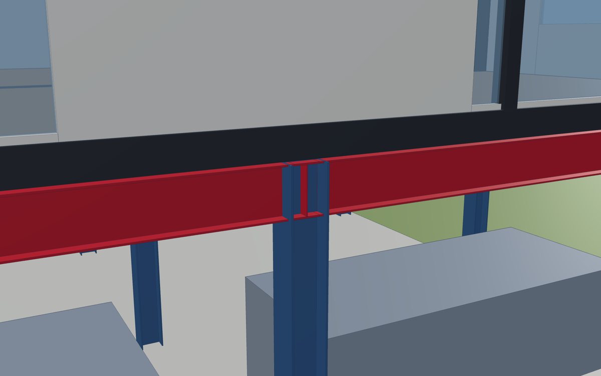 Bolted steel beam-to-column connection under a modular unit (illustration)