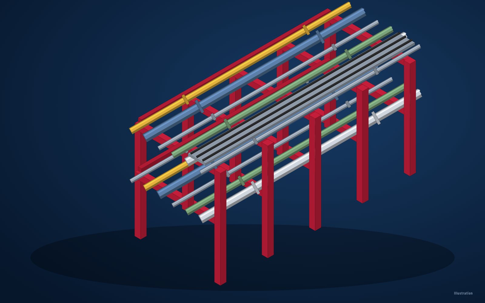 Multi-level steel pipe rack (illustration)