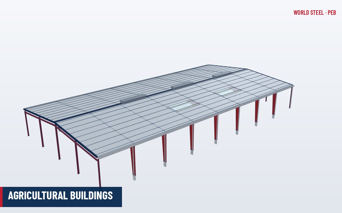 Galvanized steel agricultural building with open sides used as a machinery and hay shed