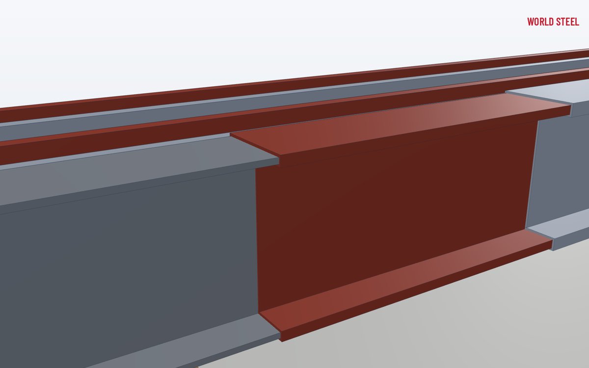 Alkyd primer and finish coat on a cold-formed purlin and a hot-rolled beam