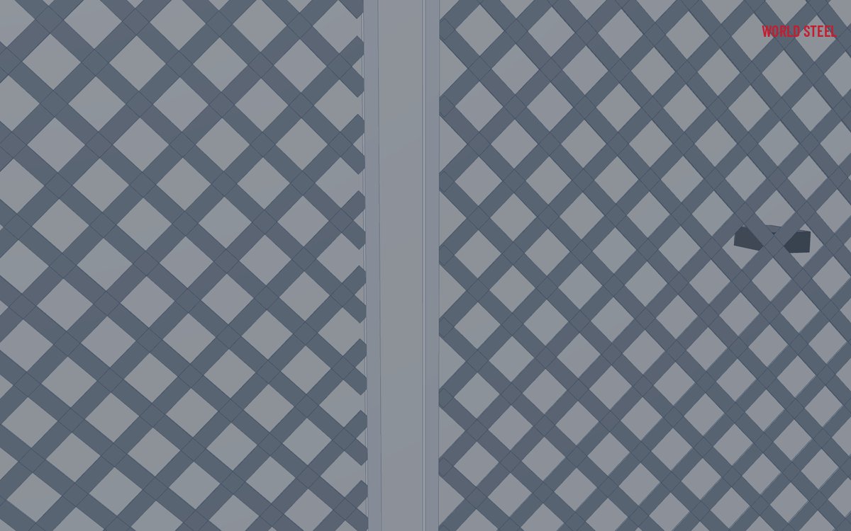 Close-up of aluminium expanded mesh fixed into an extruded frame with a support bracket