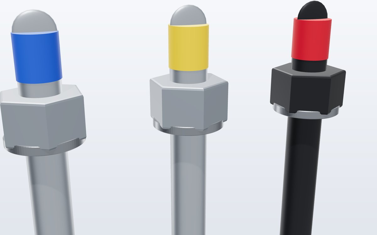 Colour-coded anchor rod ends with nuts and washers