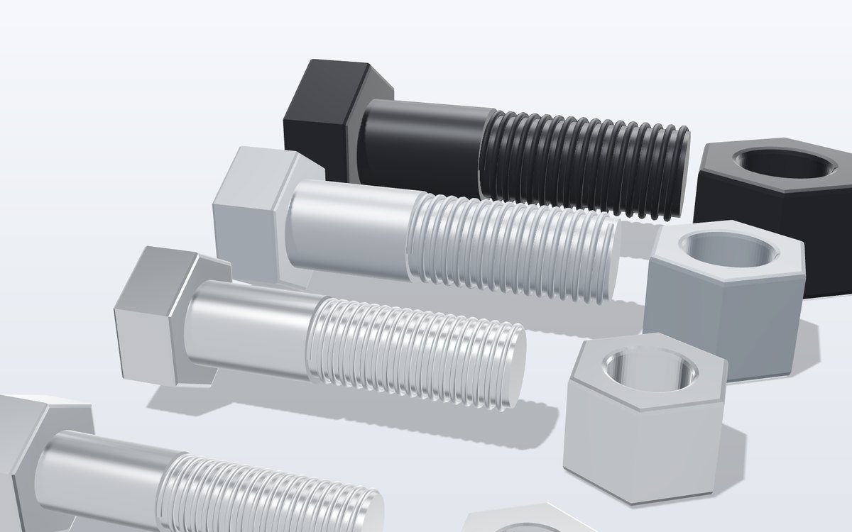 Metric hexagon bolts close up