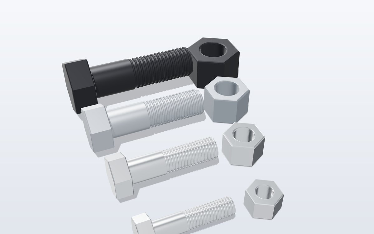 Metric hex bolts M12 to M24 with nuts