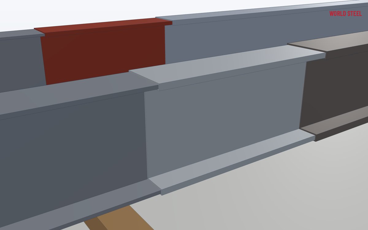 Stepped cut-back of a coated steel plate showing blast-cleaned steel, primer, intermediate coat and topcoat