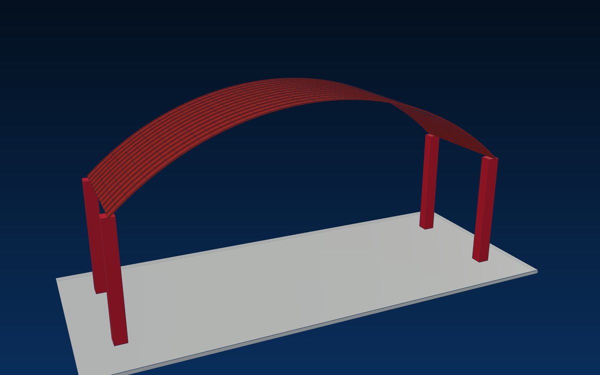 Arched barrel roof of curved steel sheets