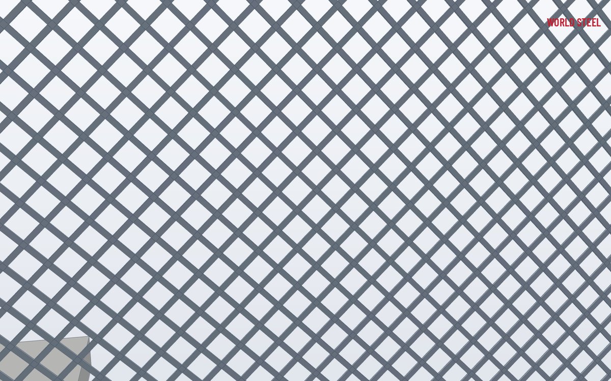 Close-up of expanded metal diamonds showing short way and long way of diamond and strand width
