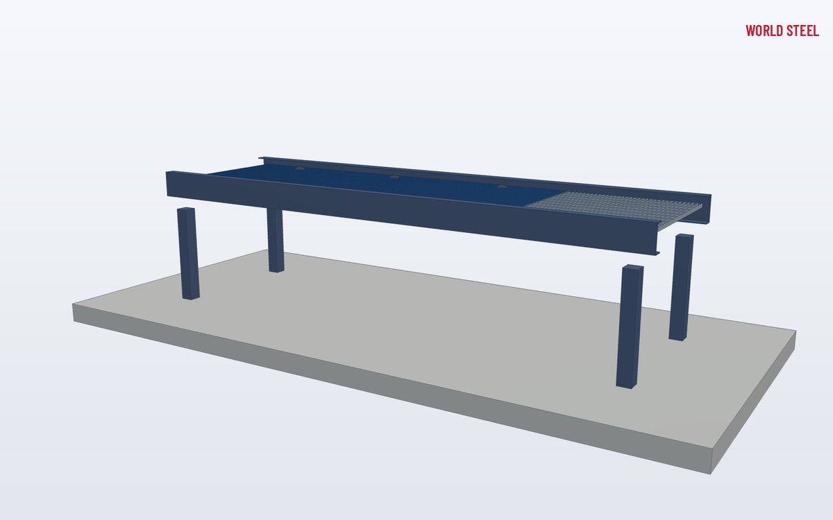 Low-angle view of a platform with overlay panels on the grating