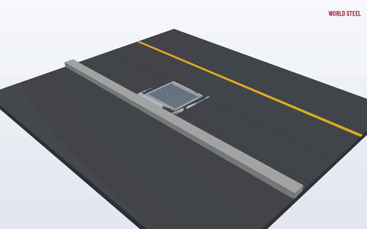 Low-angle view of road grates in a heavy-vehicle pavement