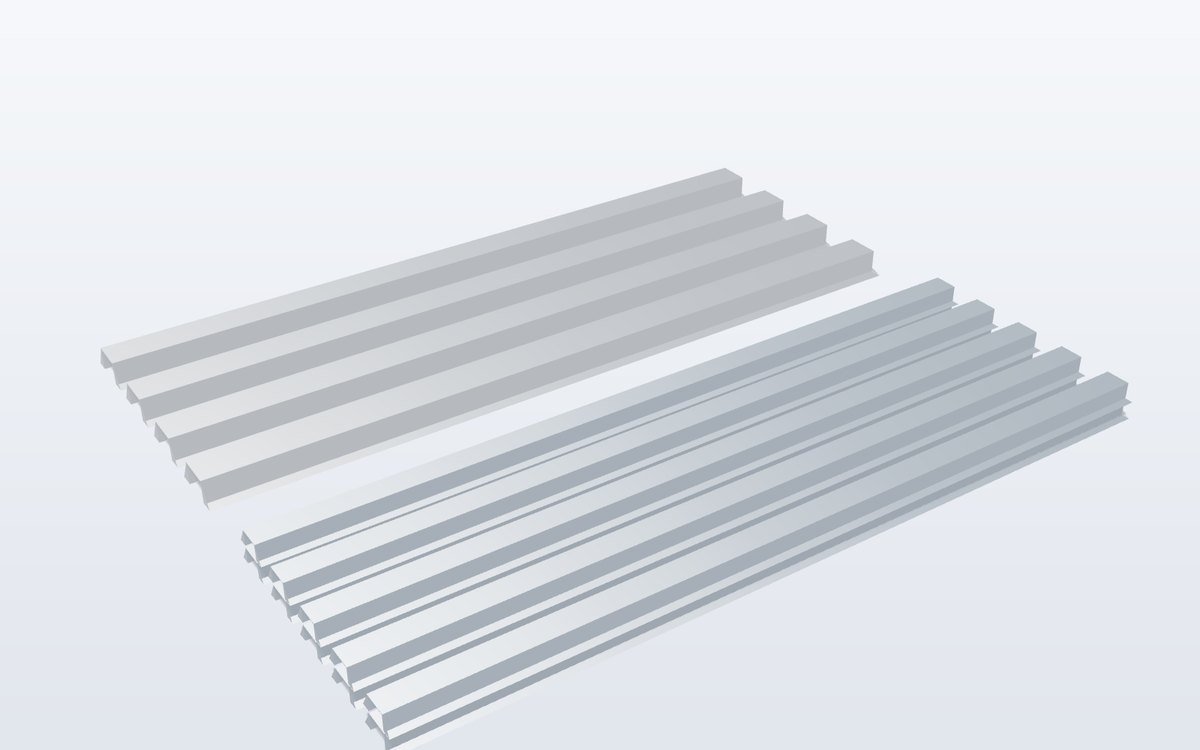 Stacks of top-hat roof battens and furring channels