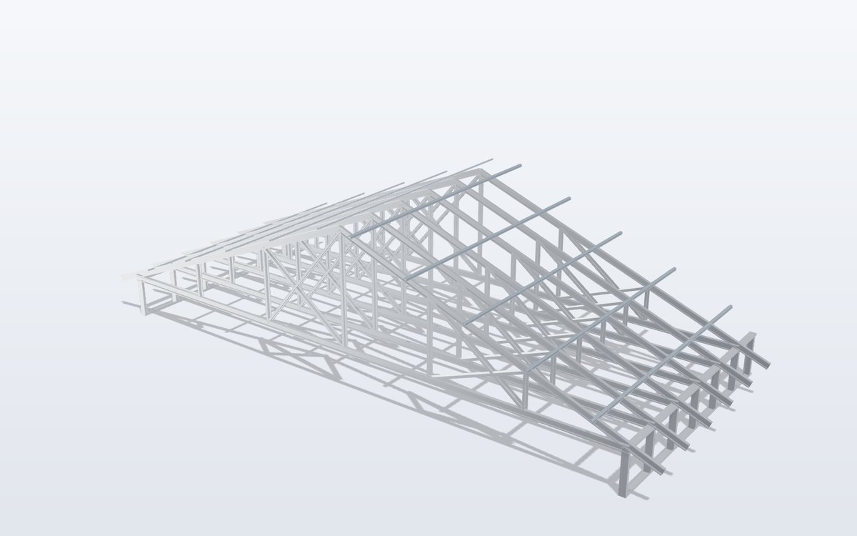Row of LGS roof trusses with top-hat battens