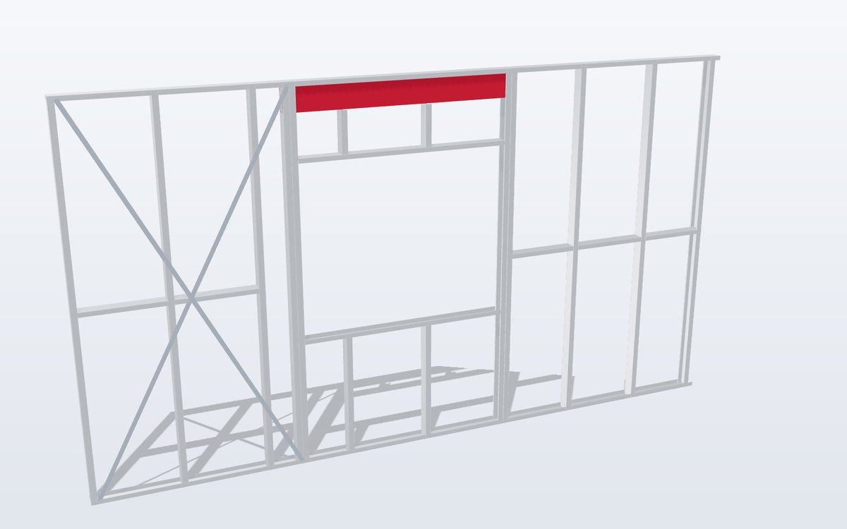 LGS wall panel with window opening, lintel and strap bracing