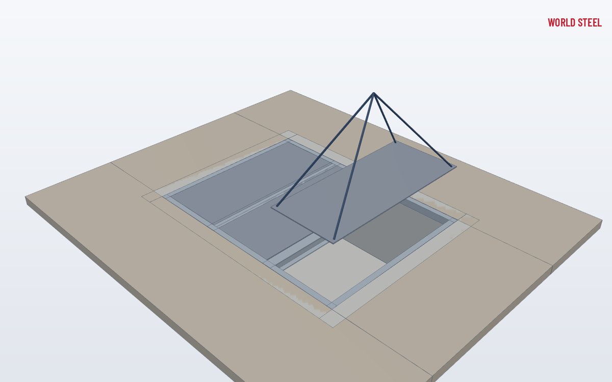 Lower-angle view of a multi-part cover installed flush in a concrete slab
