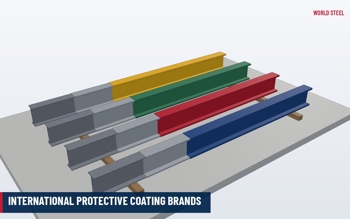 Isometric render of steel members coated with different protective paint systems