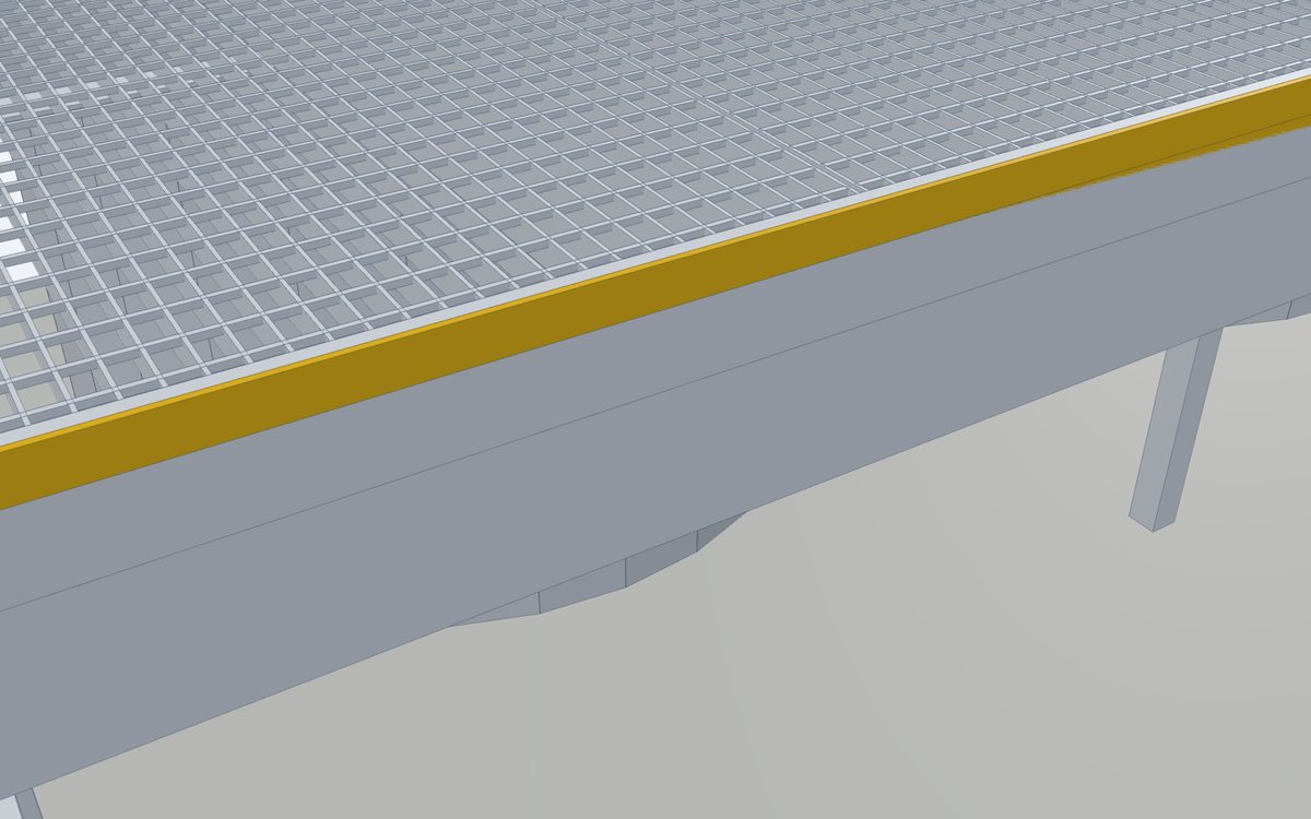 Close-up of stainless grating with 50 mm cross bar pitch