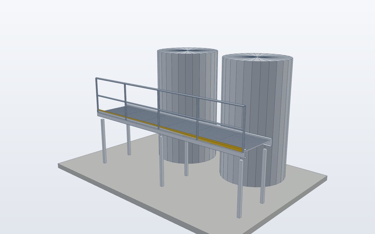 Stainless platform with handrail along process tanks