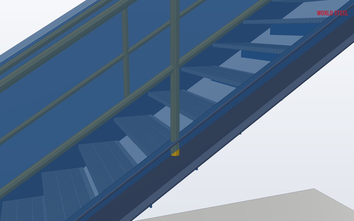 Close-up of a riser closure plate clamped to a grating tread
