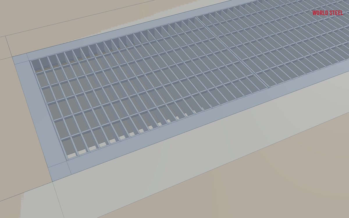 Close-up of grate bearing bars, cross bars and frame seat angle
