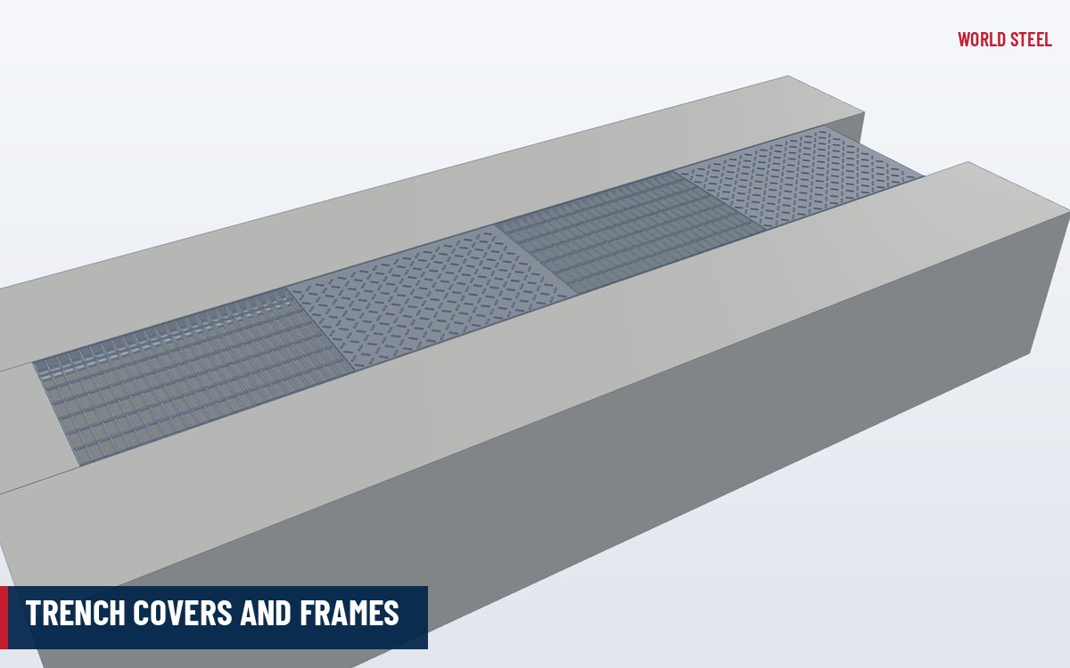 Steel trench with cast-in frame and grating covers