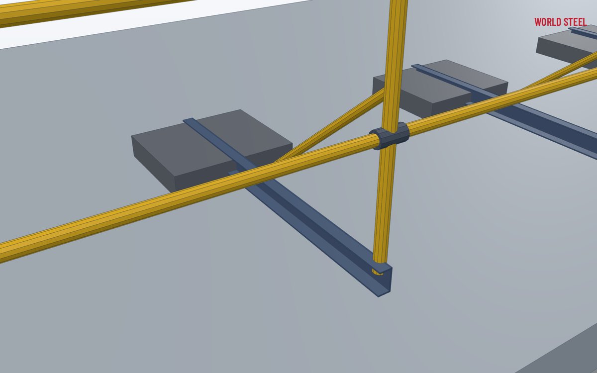 Close-up of a base arm with counterweight and inclined strut