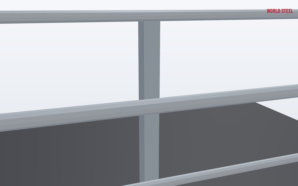 Close-up of a bikeway barrier post with top rail, rub rail bracket and mesh infill frame
