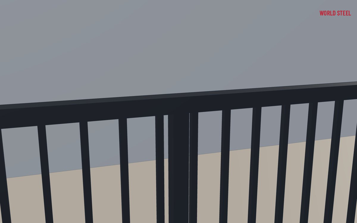 Close-up of a balustrade panel bracket bolted to a steel post