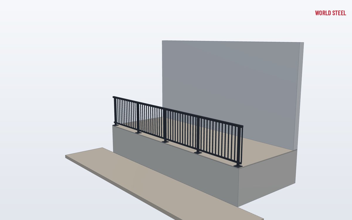Lower-angle view of a picket balustrade along a balcony edge