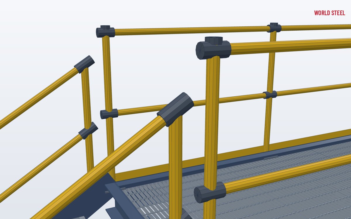 Close-up of the adjustable stair fittings at the top of the flight